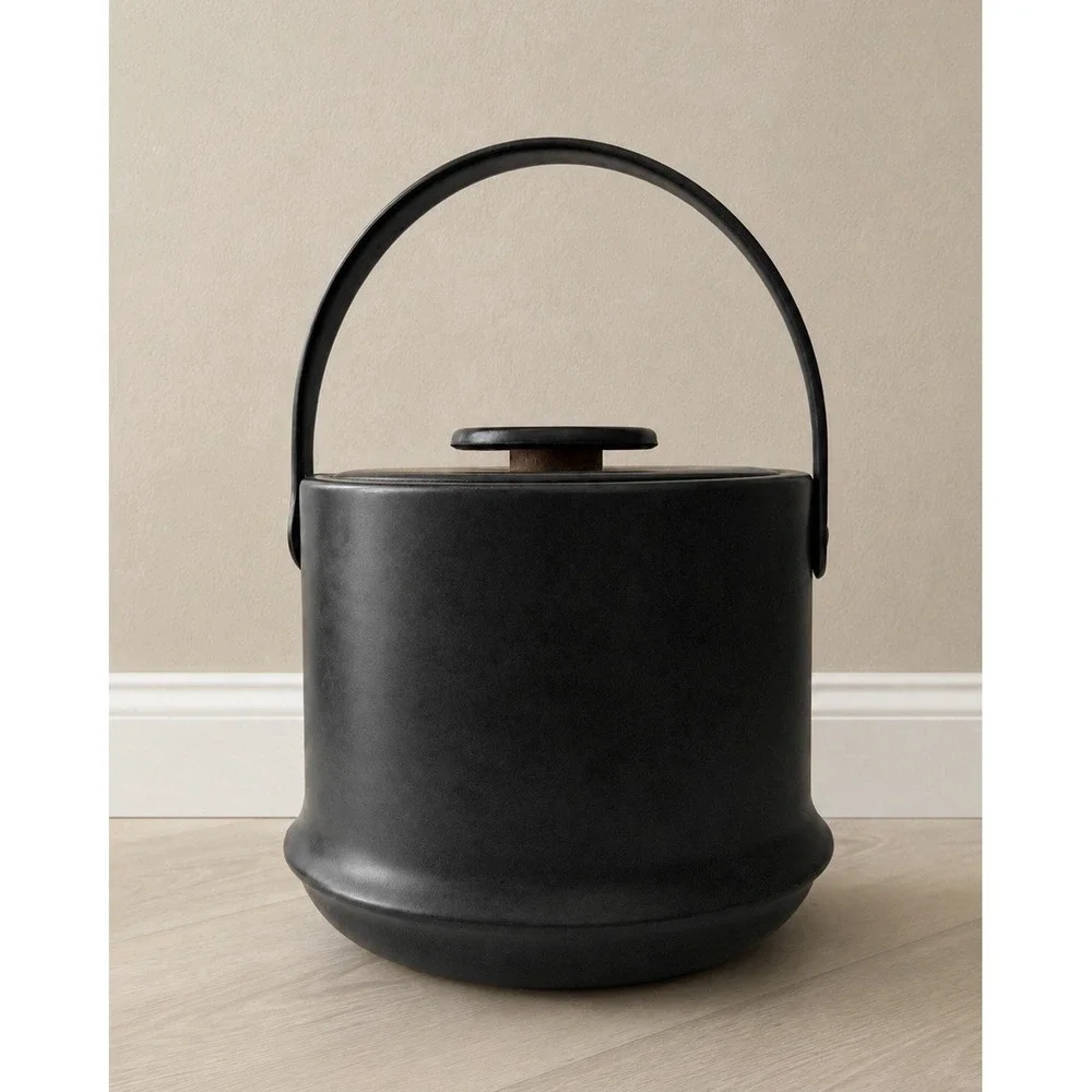 Vintage Kraftware Black Insulated Ice Bucket MCM Barware USA w/ Lid Handle